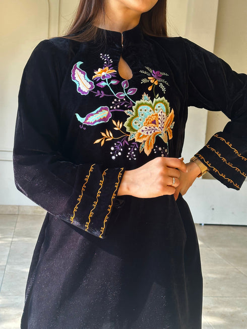 Black Velvet Embroidered Fusion Set